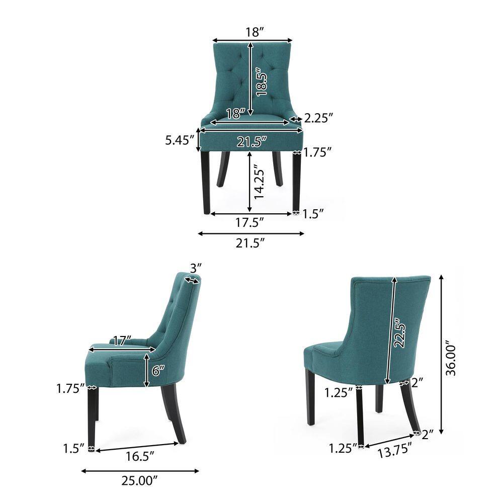 Noble House Hayden Dark Teal Upholstered Dining Chairs (Set of 2) 10728