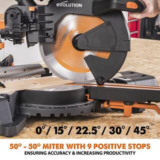 Evolution Power Tools 15 Amp 10 in. Dual Bevel Sliding Miter Saw with Laser Guide Dust Bag 13 ft. Power Cord and 28-T Multi-Material Blade R255SMSDB+