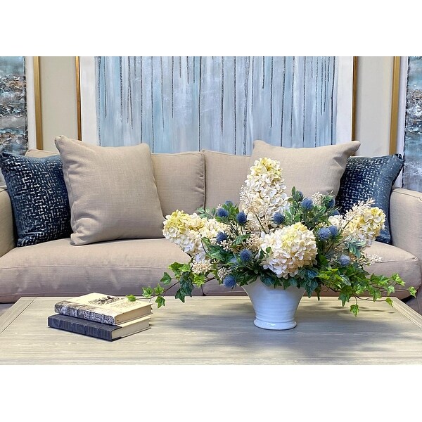 Cone Hydrangea，Thistle and Ivy Floral Arrangement in Ceramic Vase