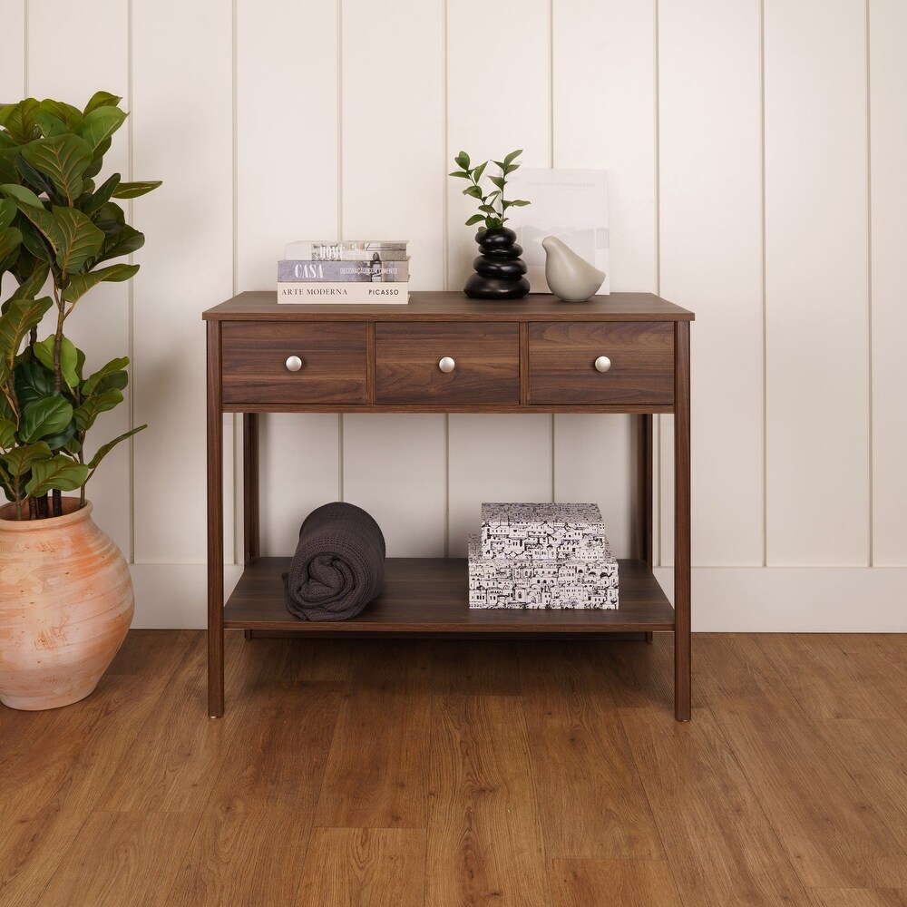 Boahaus Pierrefort Modern Console Table with Drawers  One Shelf  and Metal Knobs.