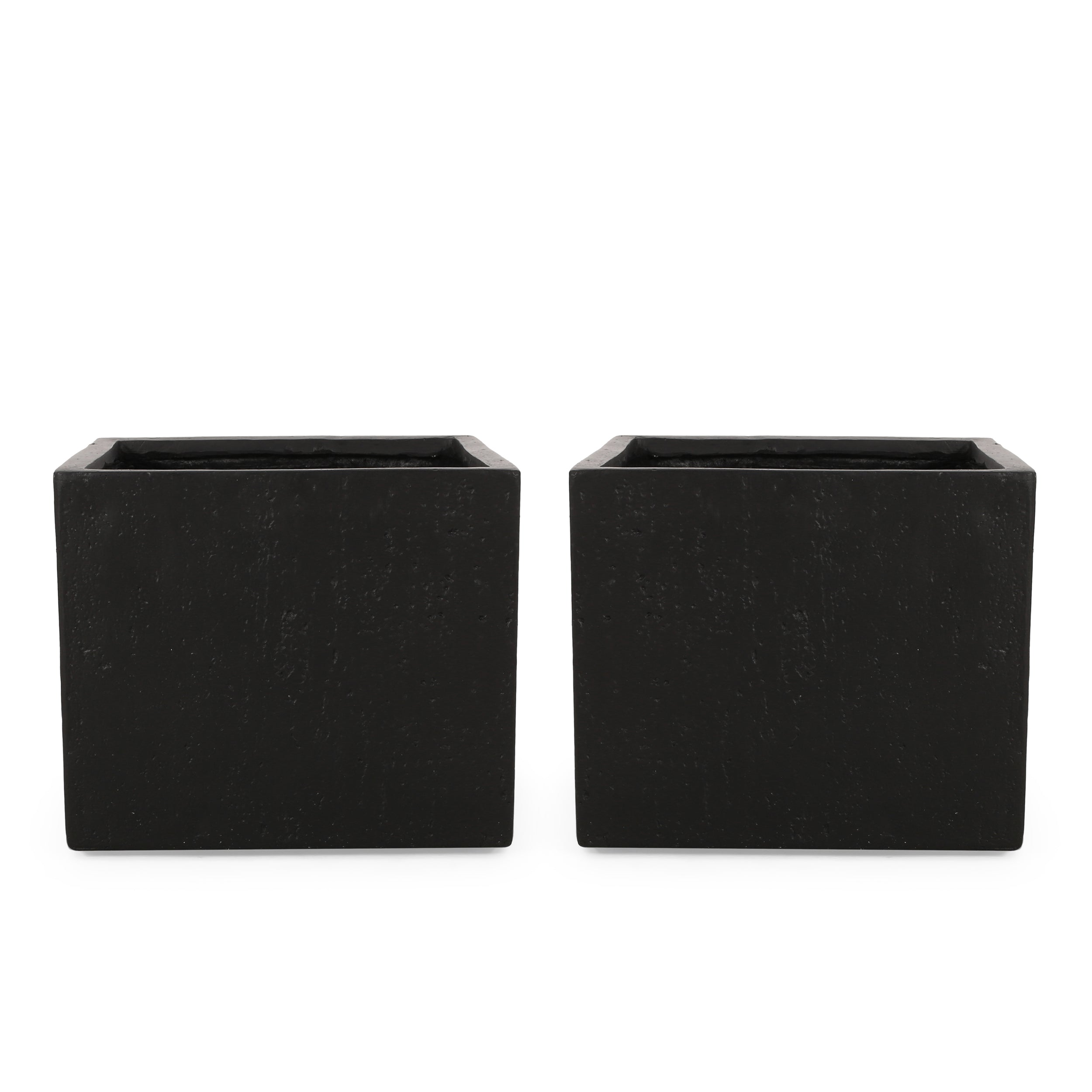 Fardeen Outdoor Modern Cast Stone Square Planters (Set of 2)