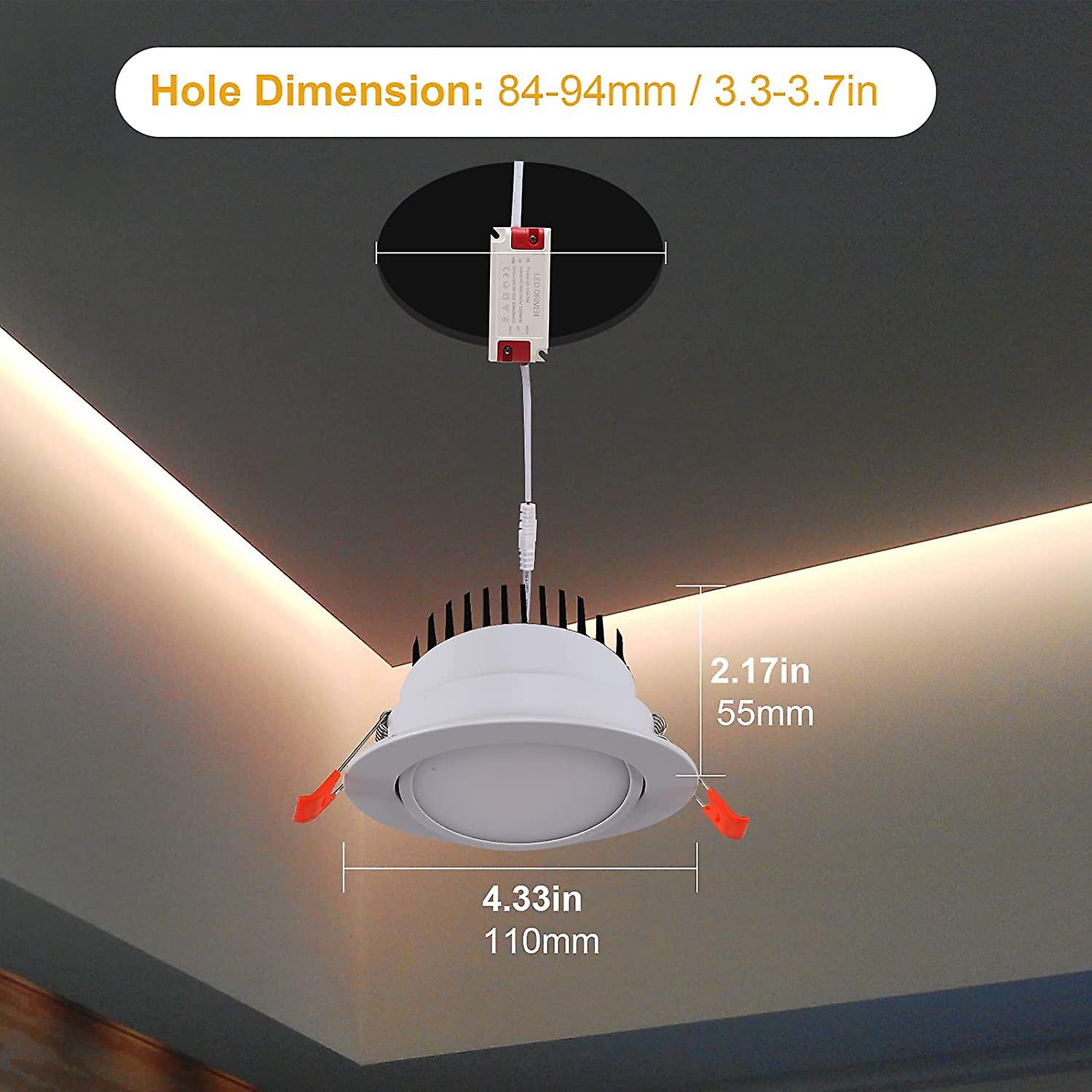 3pc 12w Led Recessed Spotlight，6000k Cool White Extra Flat，aperture 95mm( White)