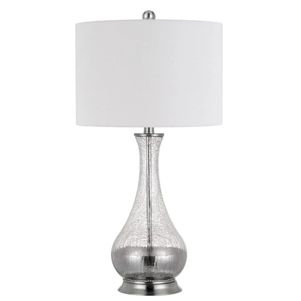 Glass Body Table Lamp with Crackled Finish， Set of 2， Silver and White