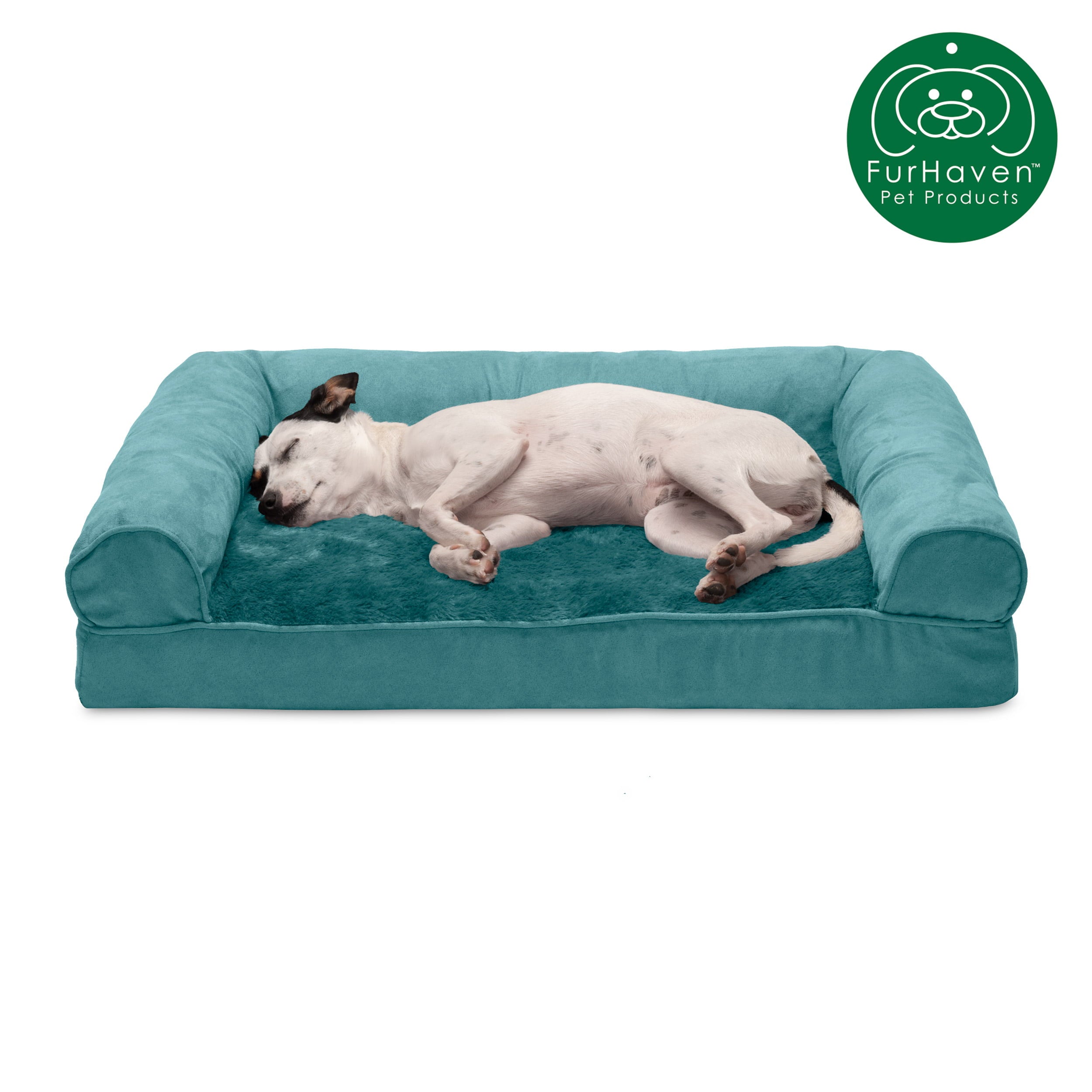 FurHaven Pet Products | Full Support Orthopedic Plush & Suede Sofa-Style Pet Bed for Dogs & Cats, Deep Pool, Medium