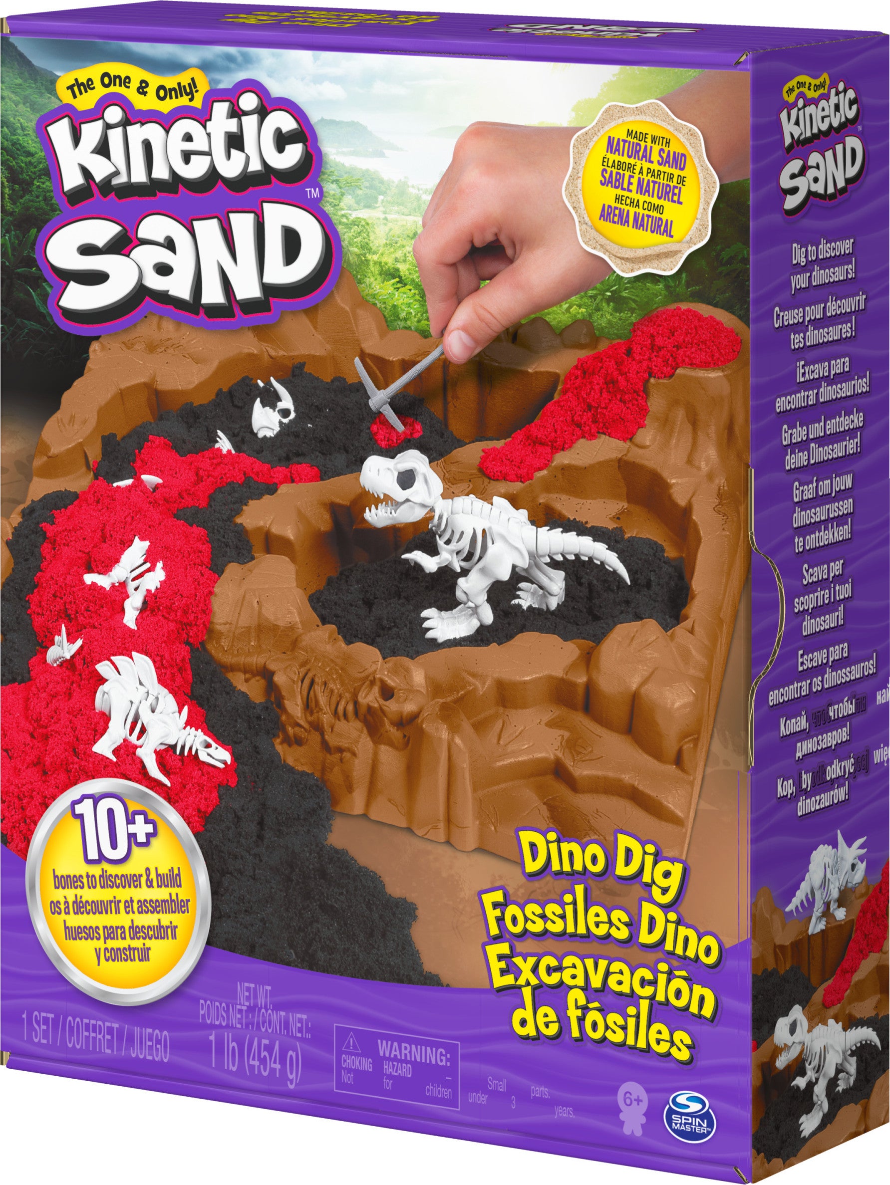 Kinetic Sand, Dino Dig Playset with 10 Hidden Dinosaur Bones, Play Sand Sensory Toys for Kids Aged 6 and up