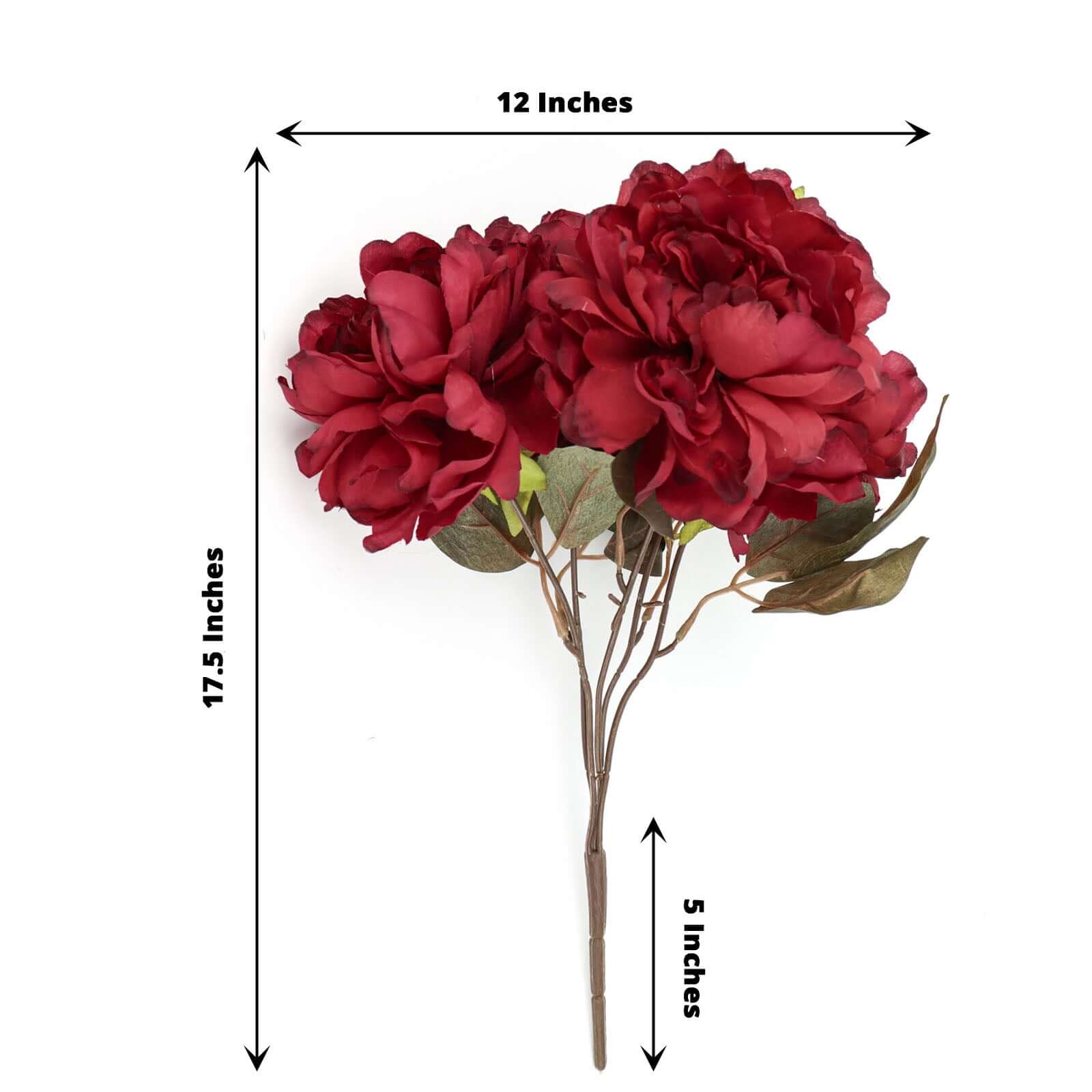 2 Bushes Burgundy Artificial Silk Peony Flower Bouquets, Real Touch Peonies Spray 17