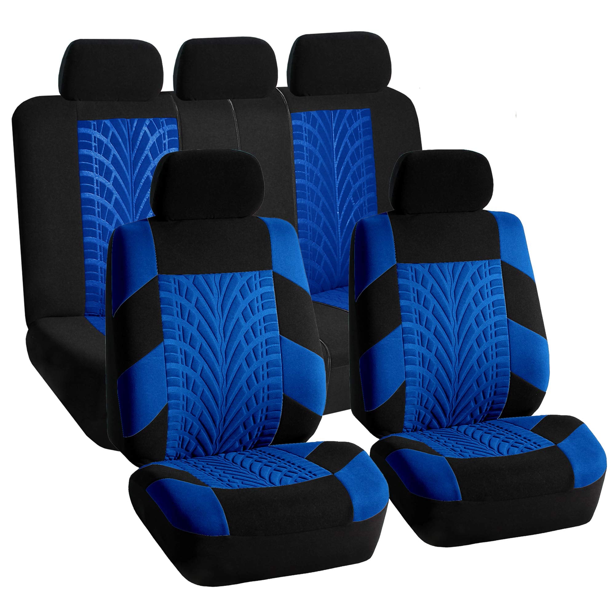 FH Group FH Travel Master Car Seat Covers for Auto Complete Seat Covers Set with Black Leather Trim Carpet Floor Mats Blue