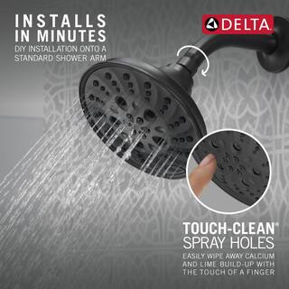 Delta Pivotal 5-Spray Patterns 1.75 GPM 6 in. Wall Mount Fixed Shower Head with H2Okinetic in Matte Black 52669-BL