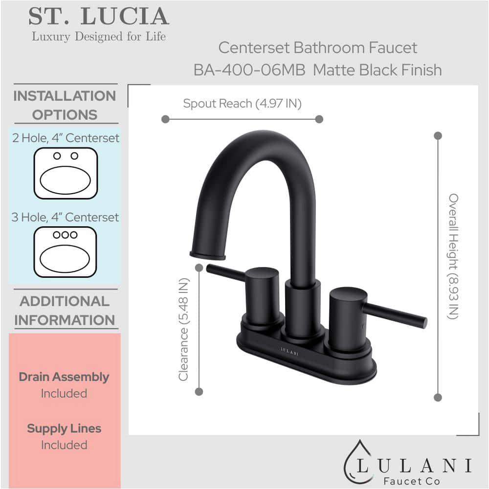 Lulani St Lucia 2Handle 4  Centerset Bathroom Faucet in Matte Black