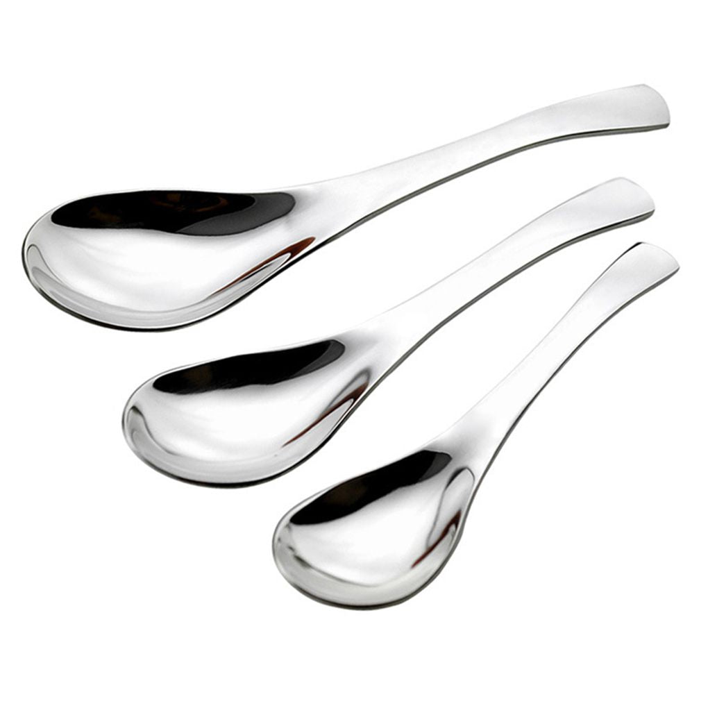 Stainless Steel Chinese Soup Spoon Round Earl Scoop Thick Cooking Meal Food Spoon Kitchen Dinnerware