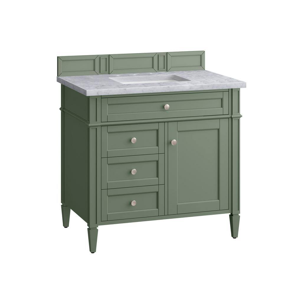 James Martin Vanities Brittany 36.0 in. W x 23.5 in. D x 33.8 in. H Bathroom Vanity in Smokey Celadon with Carrara Marble Marble Top 650-V36-SC-3CAR