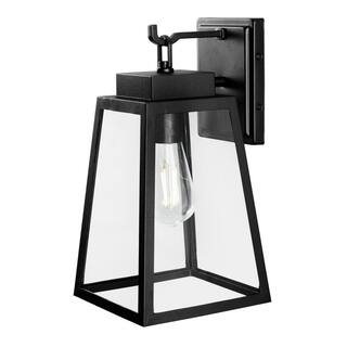 Hampton Bay Corbin Medium 13 in. Modern 1-Light Black Hardwired Outdoor Tapered Wall Lantern Sconce with Clear Glass W2205-21