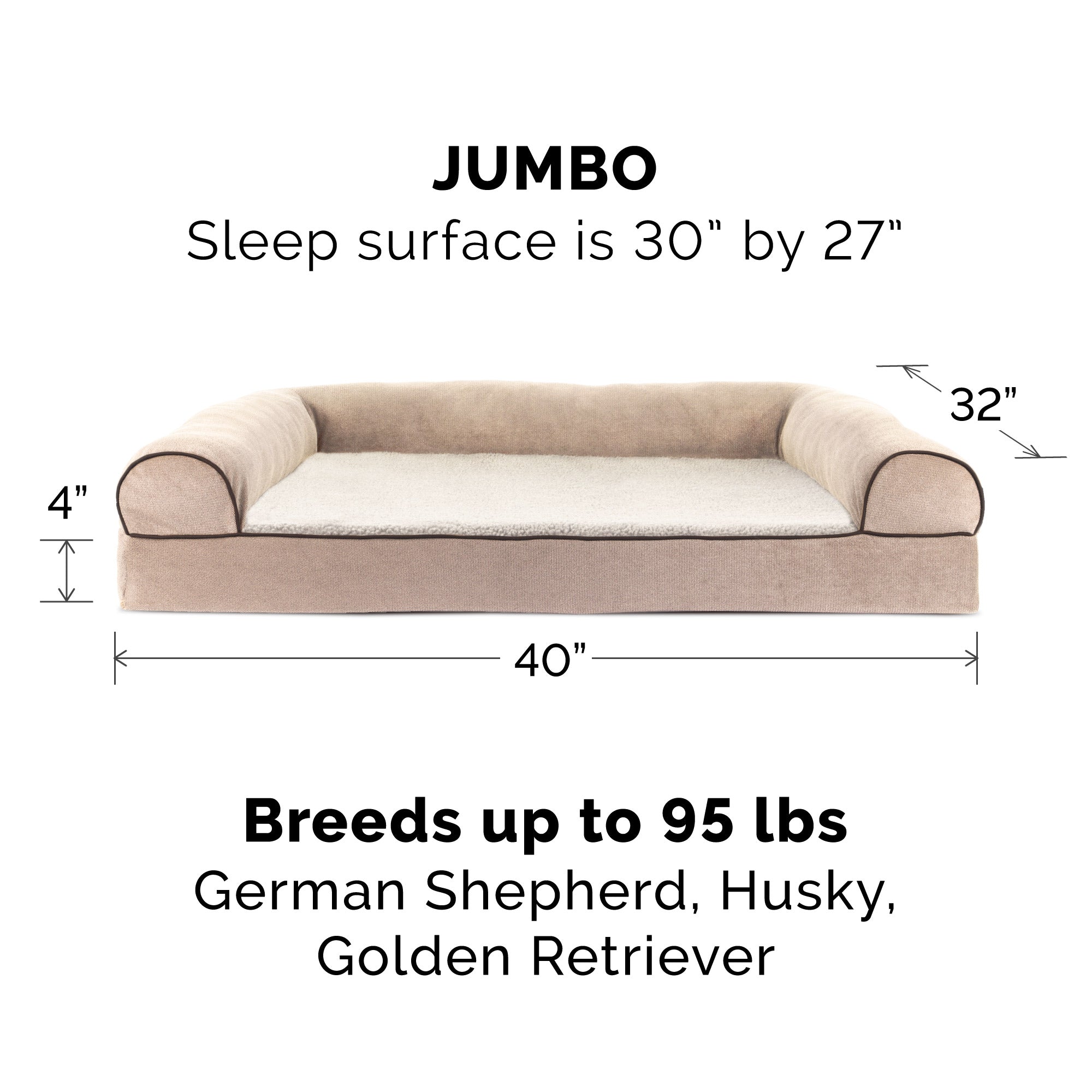 FurHaven Pet Products Orthopedic Sofa-Style Couch Pet Bed for Dogs & Cats, Cream, Jumbo