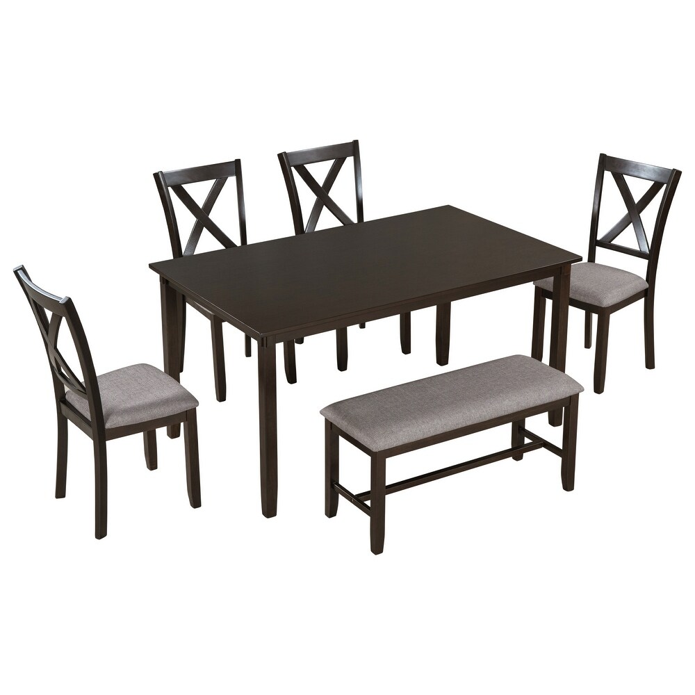 6 Piece Kitchen Dining Table Set Wooden Rectangular Dining Table