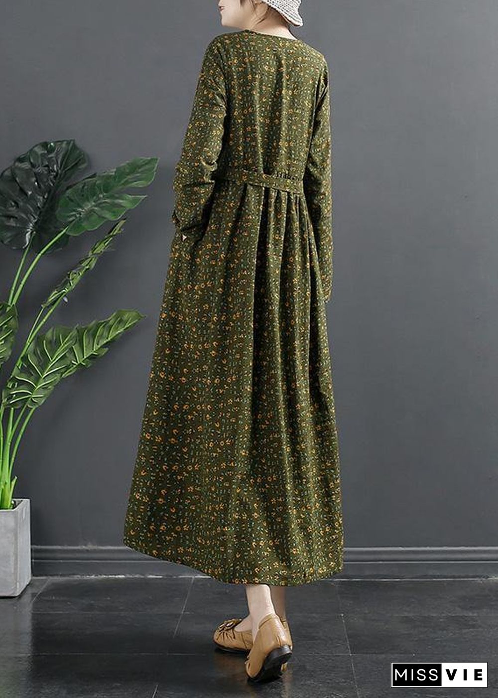 DIY Green Print Quilting Clothes V Neck Maxi Dresses