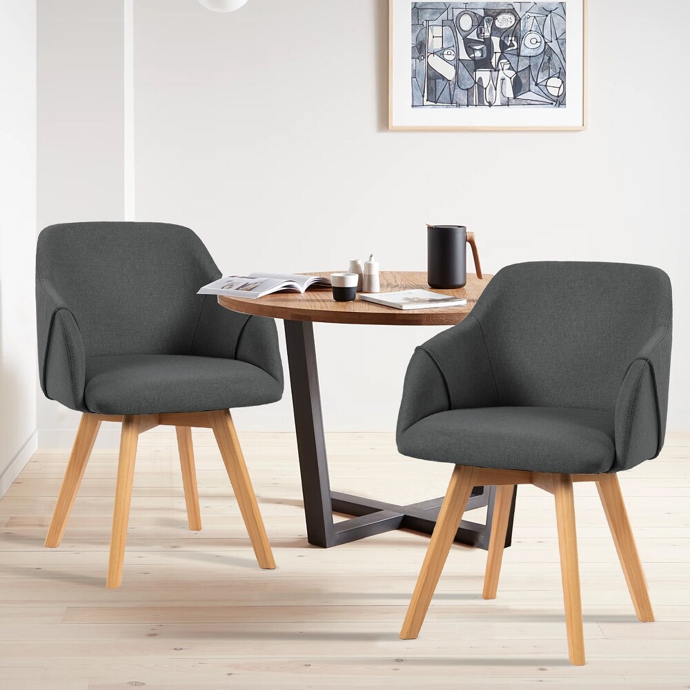 Linen Upholstered Swivel Dining Chair with Solid Wood Legs  Set of 2/4