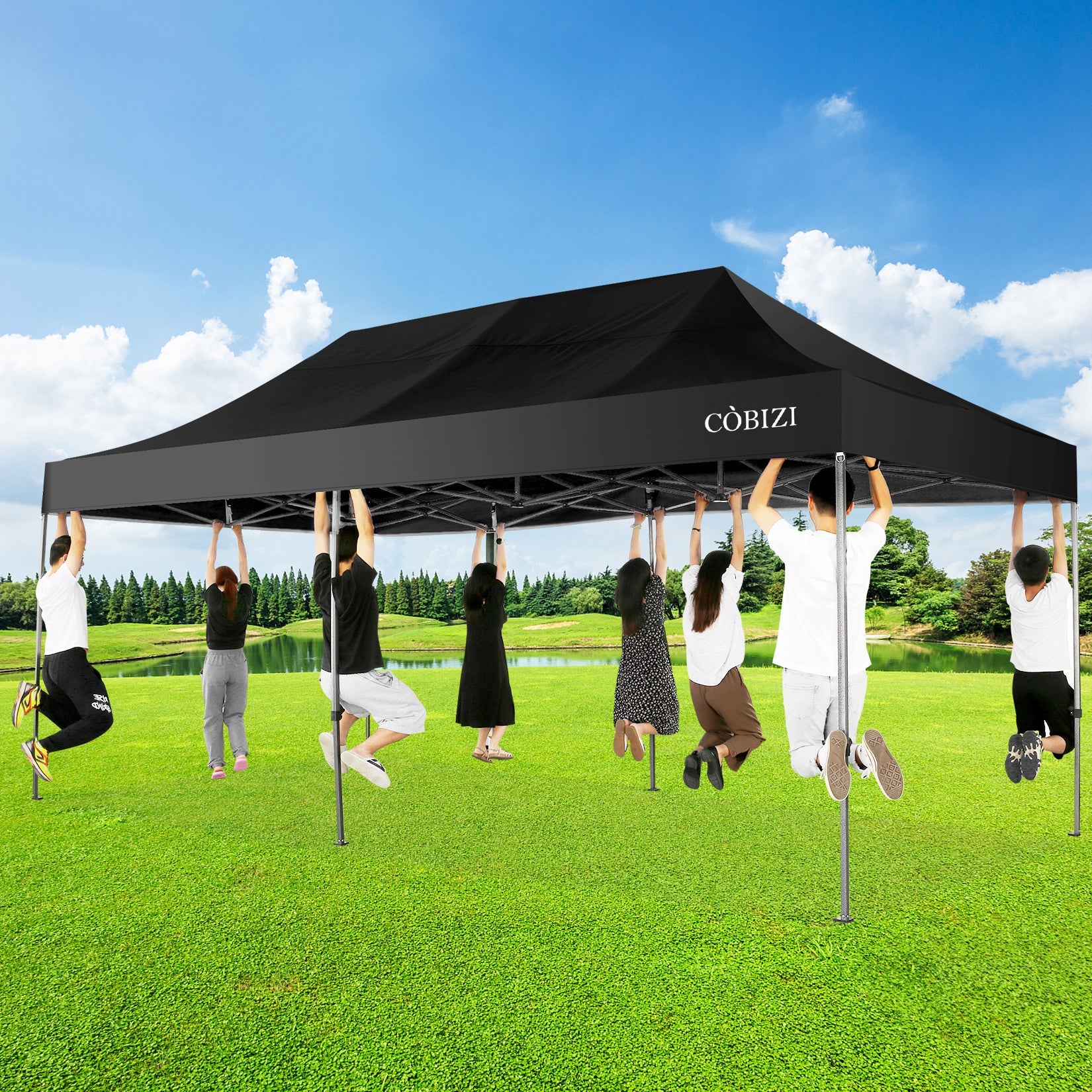 10'x20' Canopy EZ Pop Up Canopy Anti-UV Waterproof Outdoor Tent Portable Party Commercial Instant Canopy Shelter Height Adjustable Tent Gazebo with 6 Removable Sidewalls, 6 Sandbags, Roller Bag, Black