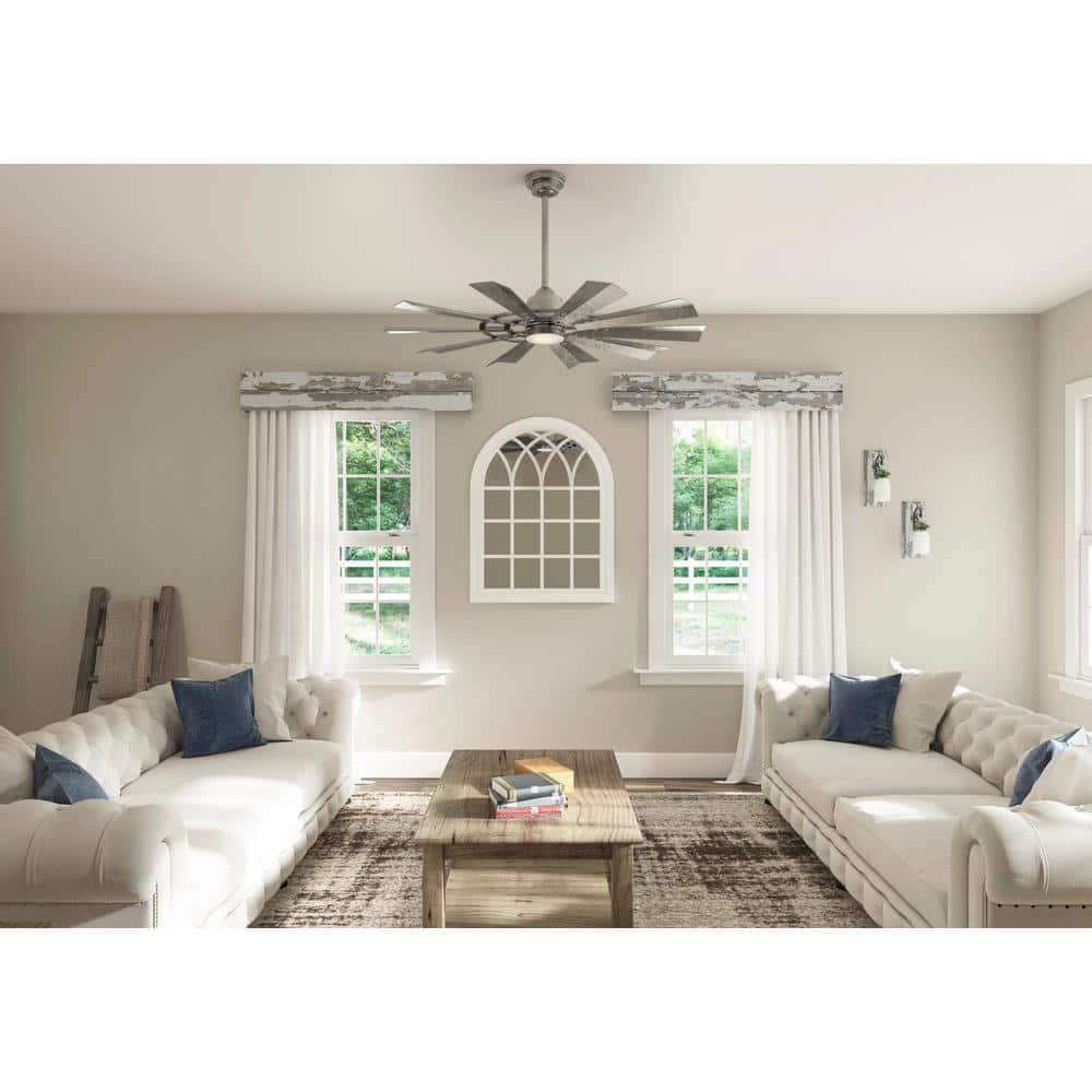 Hunter Crescent Falls 52 in Integrated LED IndoorOutdoor Galvanized Ceiling Fan with Light Kit and Remote