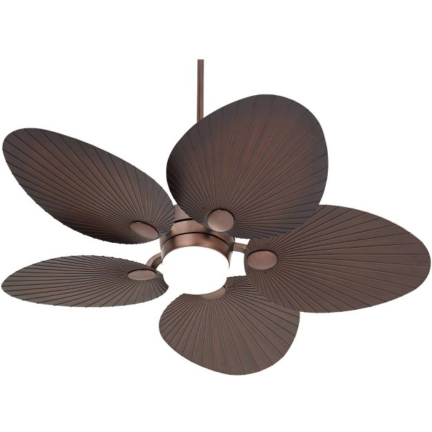 Casa Vieja Breeze Tropical Indoor Outdoor Ceiling Fan With Led Light Remote Oil Brushed Bronze Palm Leaf Glass Damp Rated For Patio Exterior House