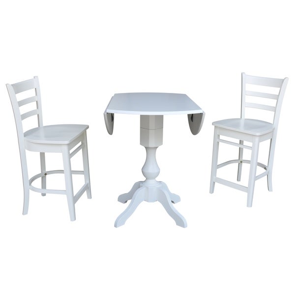 42 In Round Pedestal Gathering Height Drop Leaf Table with 2 Counter Height Stools