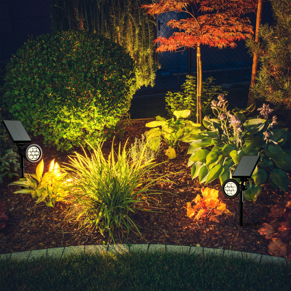 Pure Garden Outdoor LED Solar Lights 2 Pack 7 Bulb Spotlights  Cool White   Transitional   Outdoor Flood And Spot Lights   by Trademark Global  Houzz