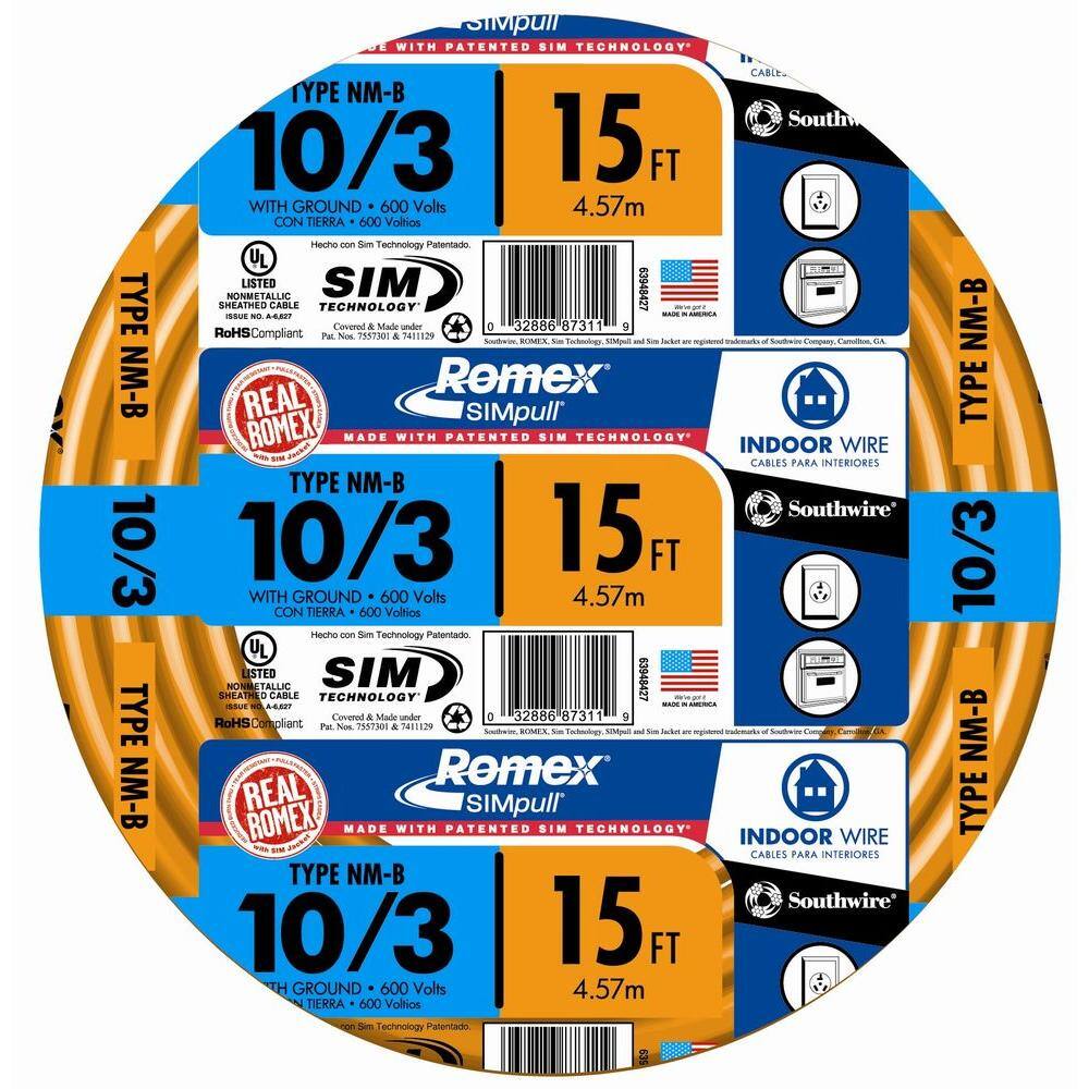 Southwire 15 ft. 103 Solid Romex SIMpull CU NM-B WG Wire 63948427