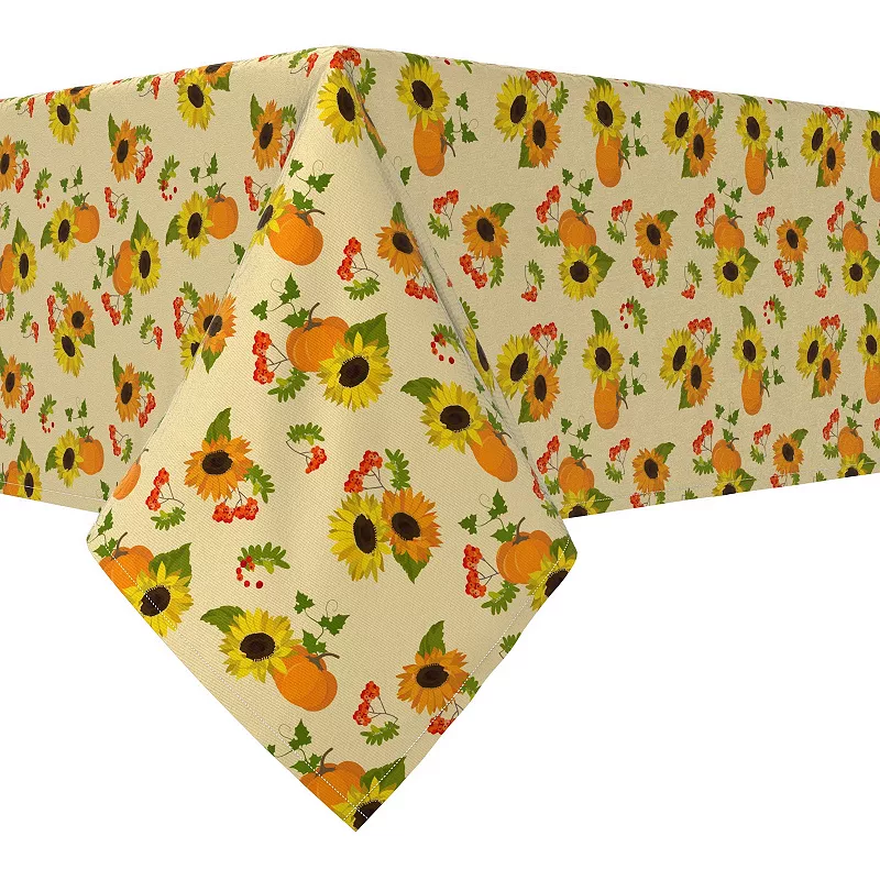 Rectangular Tablecloth， 100% Cotton， 52x84， Autumn Sunflowers with Pumpkins