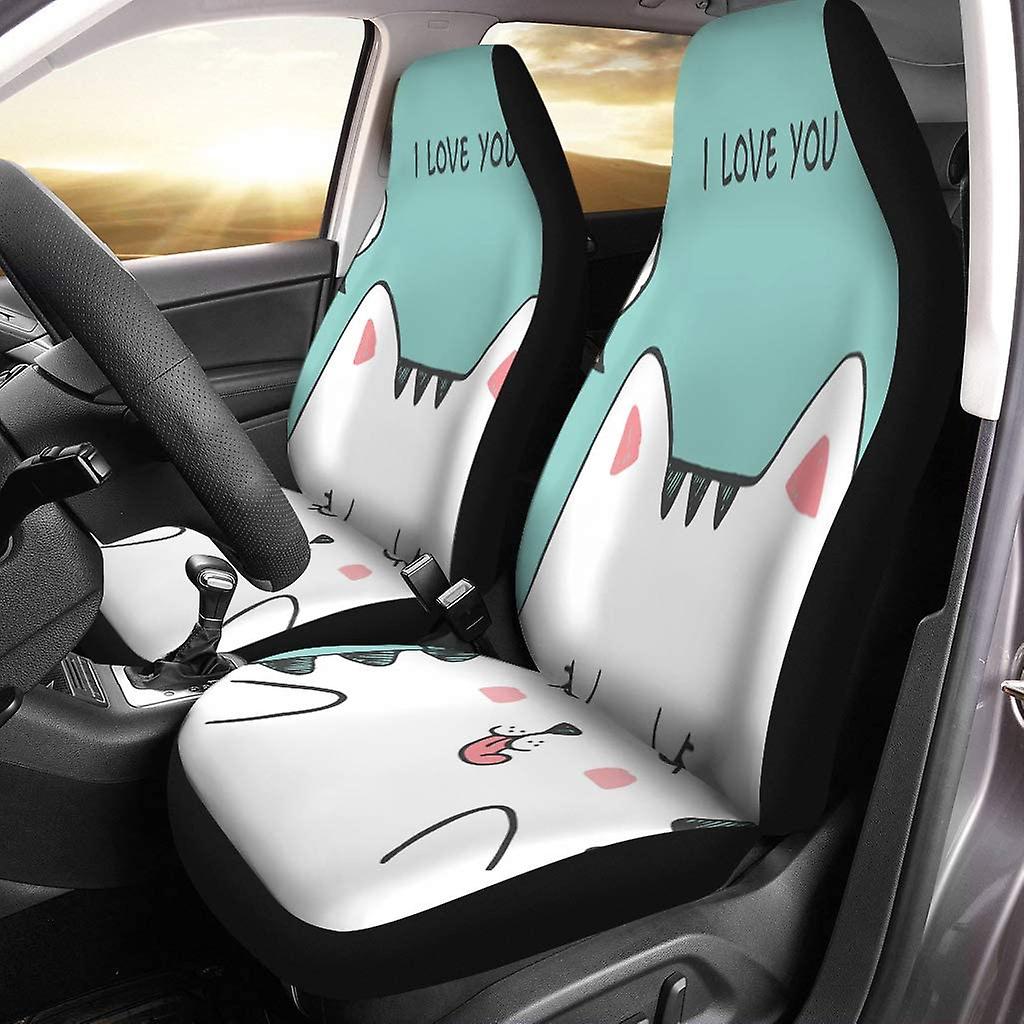 Set Of 2 Car Seat Covers Cute Sketch Cat Heart A Cloud Universal Auto Front Seats Protector Fits For Car，suv Sedan，truck