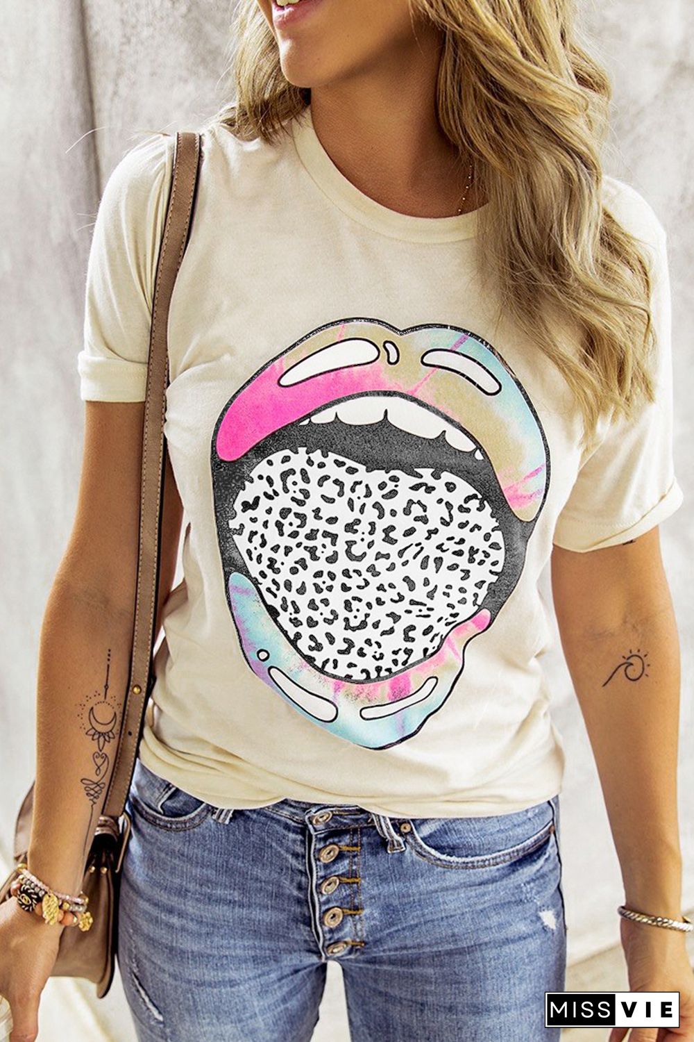 Tie-dye Leopard Lip Tee