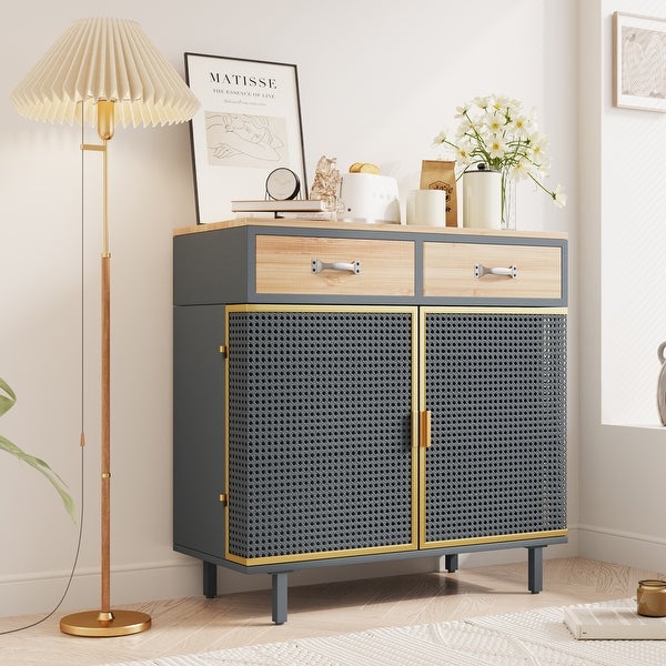 2 Drawer Sideboard Made with Iron and Carbonized Bamboo