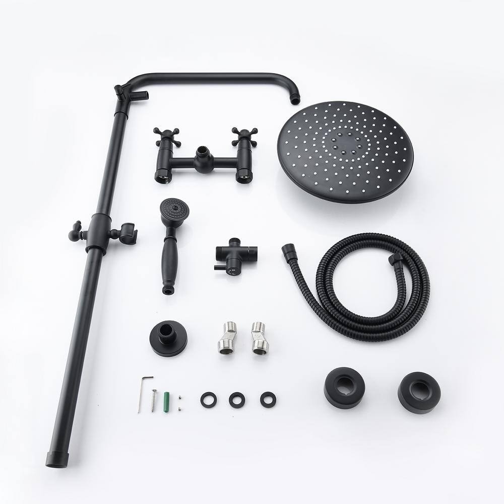 Tahanbath 3-Spray Luxury Bathroom Shower Set Shower Head 2.5 GPM Wall Mounted Ceramic Style Shower System in Matte Black X-W1219-W1219106070