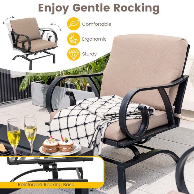 Costway 5pcs Patio Rocking Chairs 4 in 1 Fire Pit Table Heavy duty Conversation Outdoor