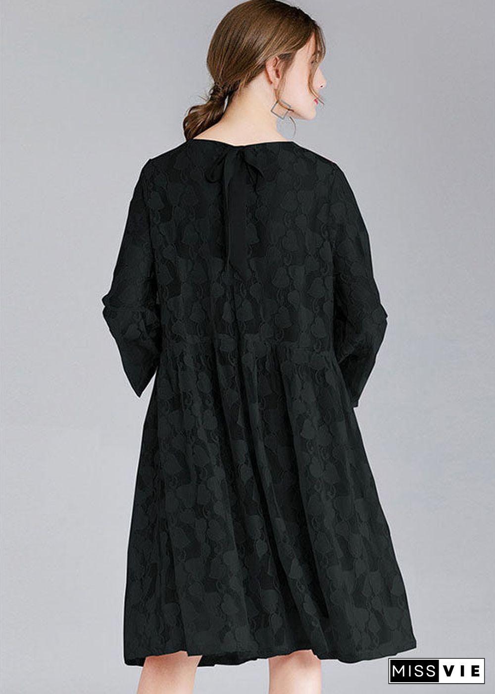 Art Black O-Neck bracelet sleeved Day Dress Fall Lace Dress