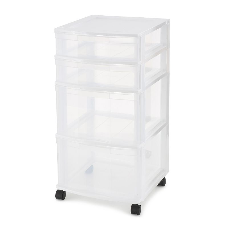 Gracious Living Resin Clear 4 Drawer Storage Chest System with Casters， White