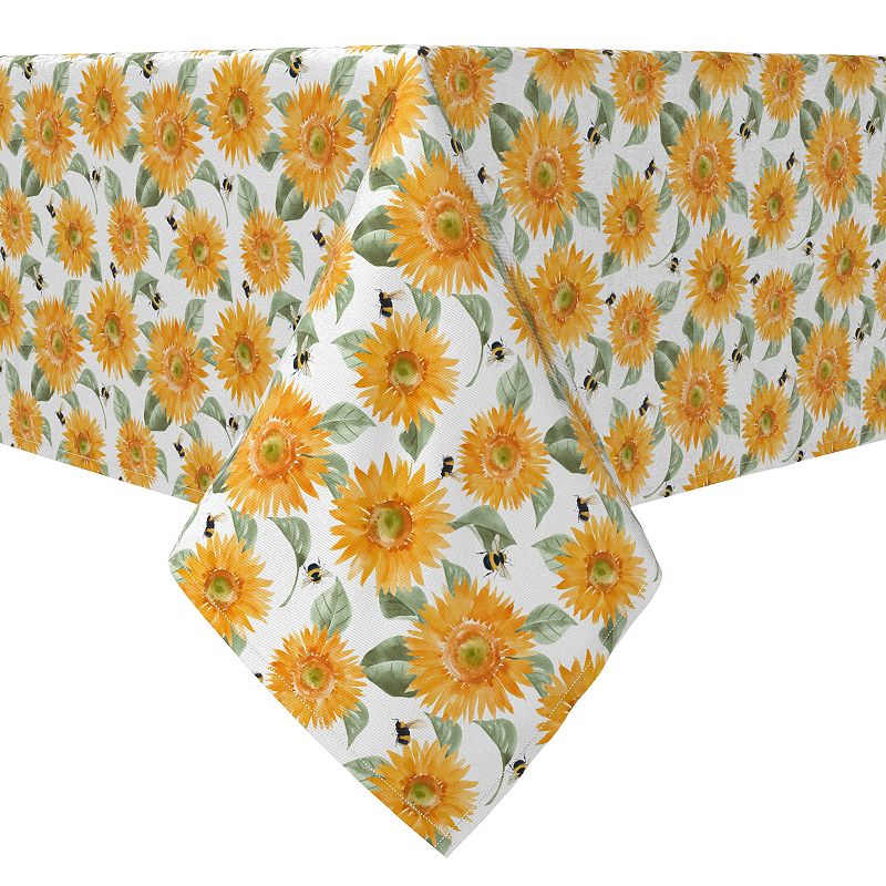 Rectangular Tablecloth， 100% Cotton， Buzzing Bees and Sunflowers