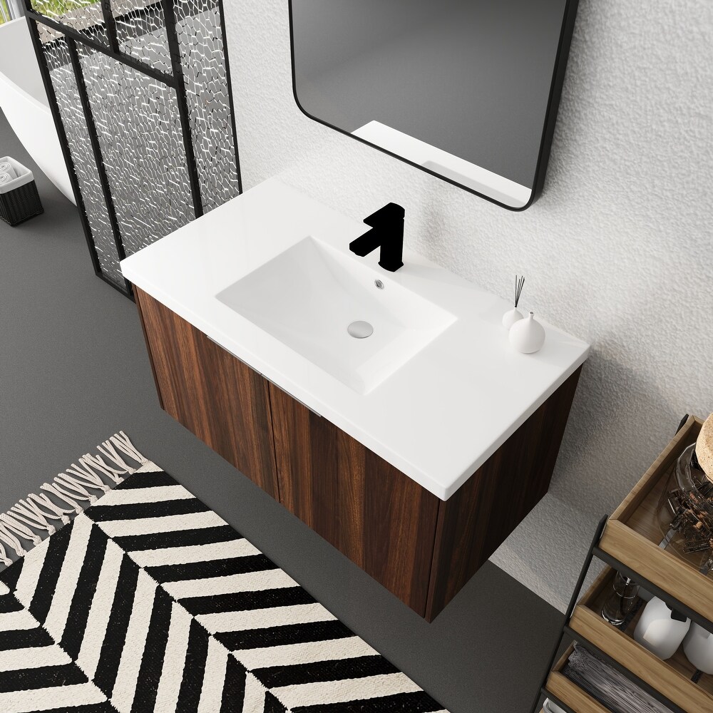 Modern Design 36 Inch Float Mounting Bathroom Vanity With Sink Soft Close Door 2 Doors