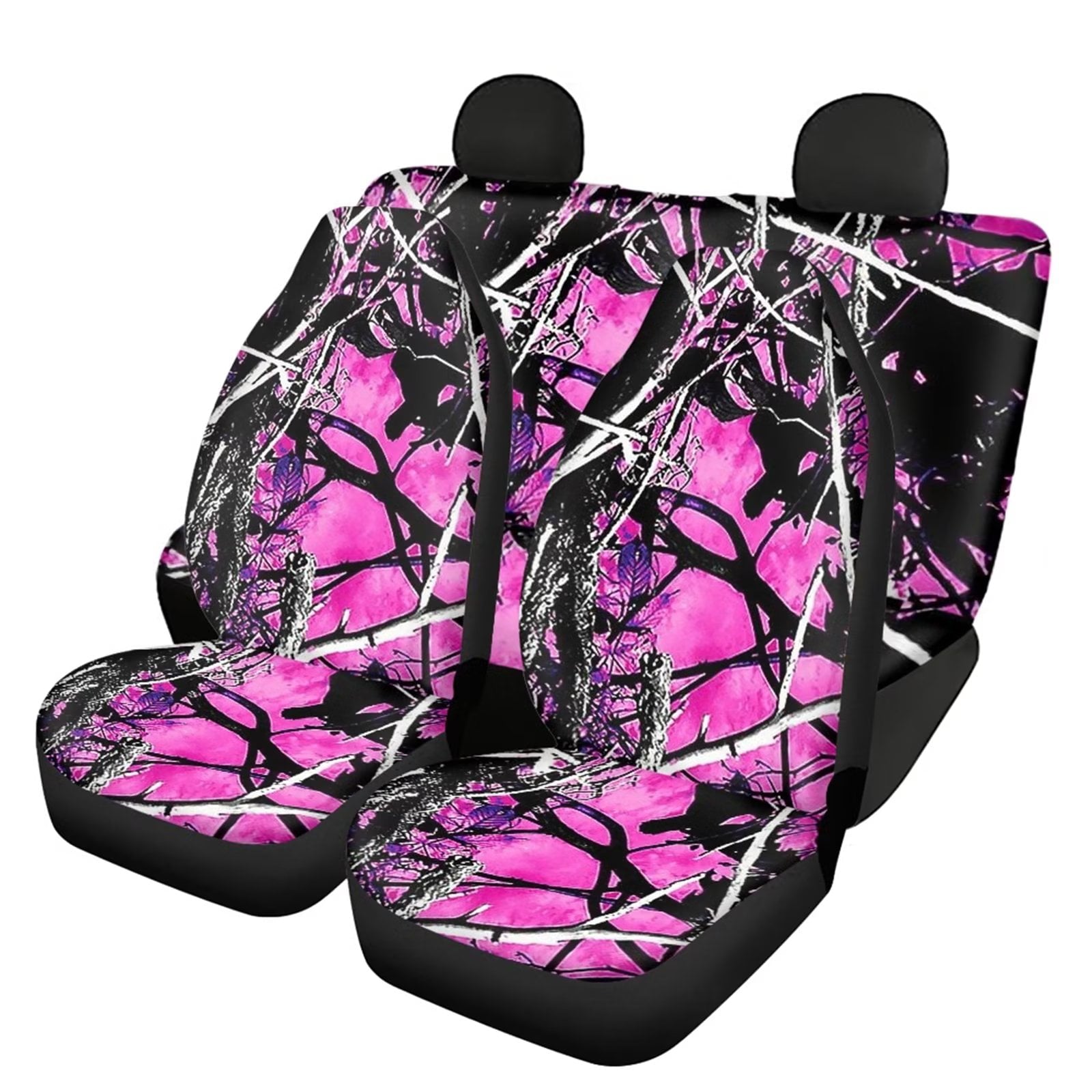 Pzuqiu Pink Camo Forest Universal Car FrontandBack Seat Covers Full Set for Vehicle SUV Van，Jumping Hunting Wood Interior Seat Protector Saddle Blanket Soft Comfort Rear Bench Cover