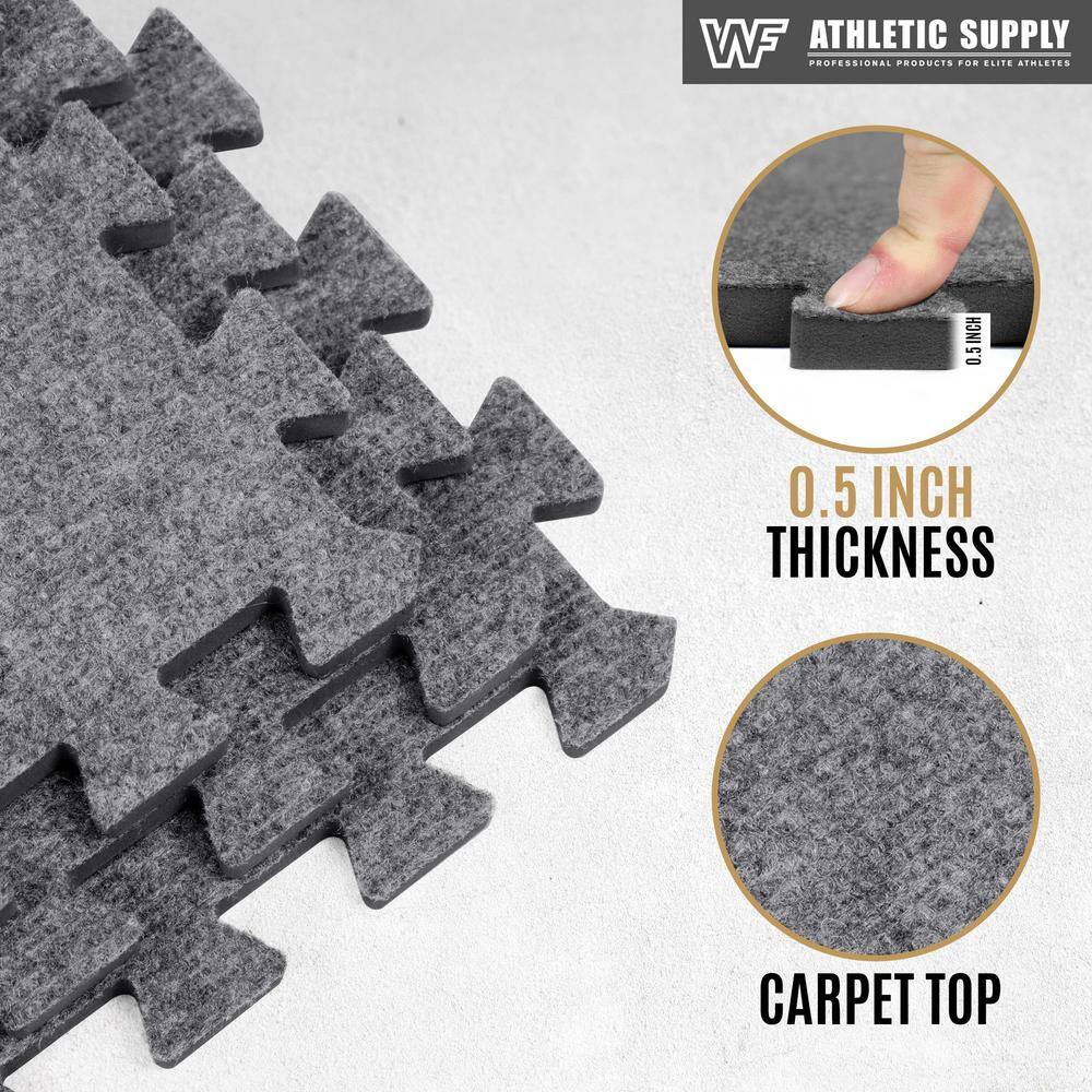 CAP Gray 24 in. x 24 in. x 12 mm Carpet Texture Top Interlocking Mats for Home Gym Kids Room and Living Room (96 sq. ft.) MTS4-1106C-4