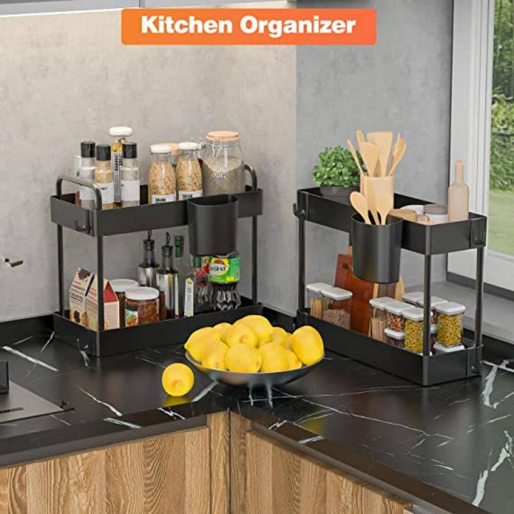 Dyiom 3 Pack Bathroom Organizer Under Sink 2 Tier Bathroom Cabinet Organizer Shower Caddy in Black B0B825T9W8