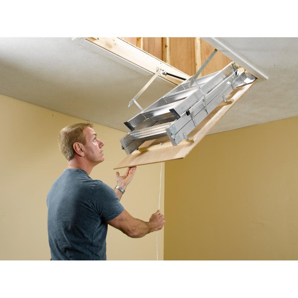 25 In. W x 54 In. L x 8 Ft. to 10 Ft. H Ceiling Aluminum Attic Ladder ;