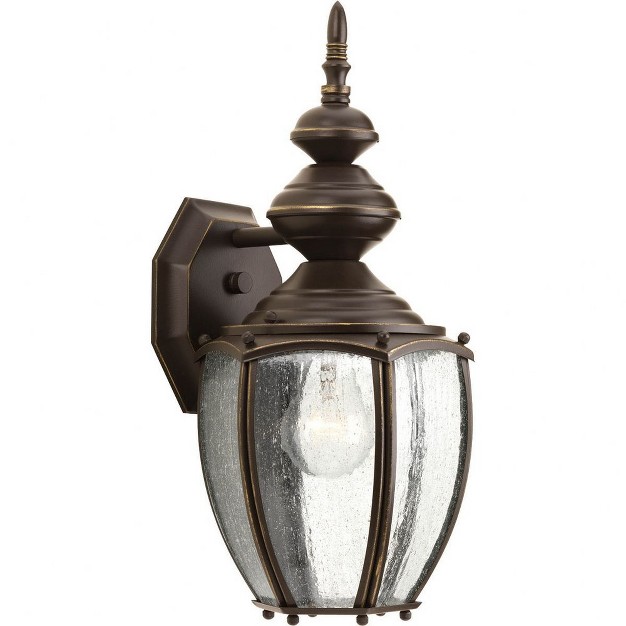 Progress Lighting Roman Coach 1 light Medium Wall Lantern In Antique Bronze With Seeded Glass Panels