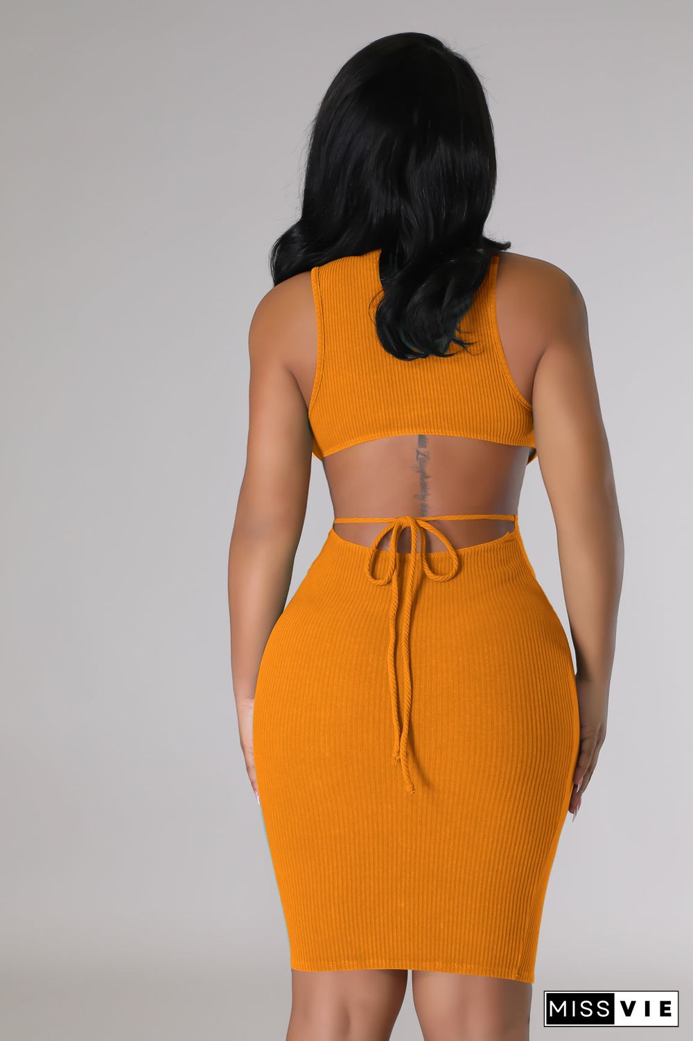 Solid Color Sleeveless Open Back Bodycon Dresses