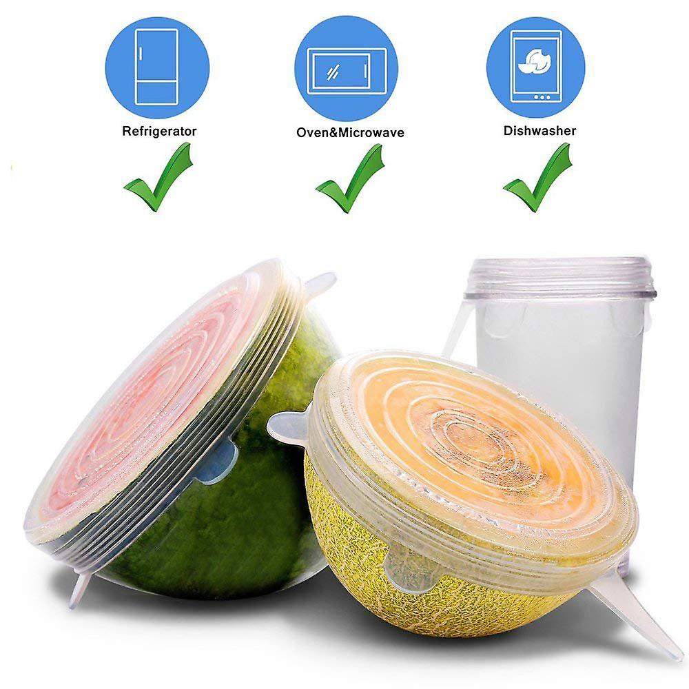 White 6pcs Reusable Silicone Stretch Lids Wrap Bowl Seal Cover Kitchen Food Storage