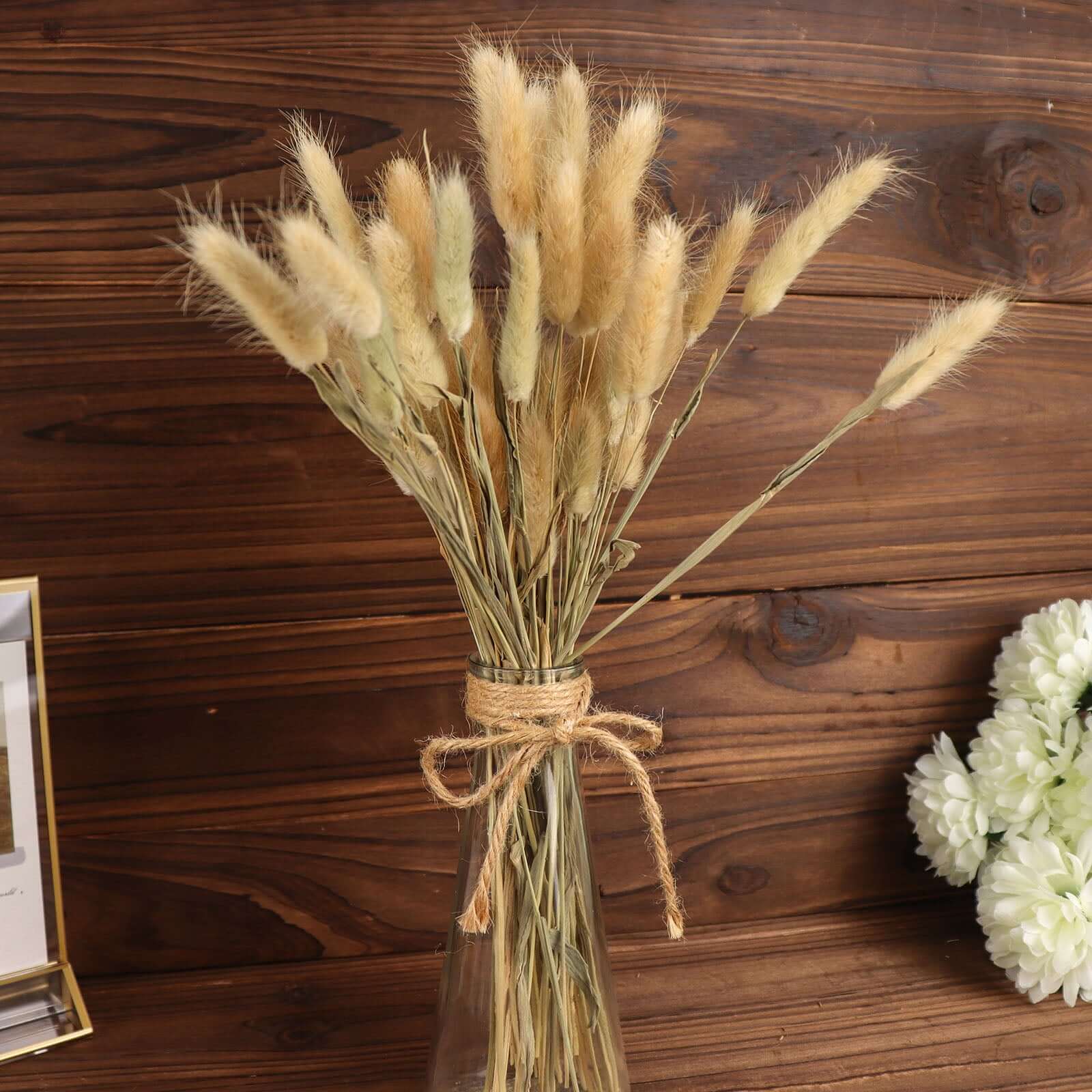 50 Pack Natural Rabbit Tail Dried Pampas Grass Flower Bouquets, Boho Stem Arrangements 15