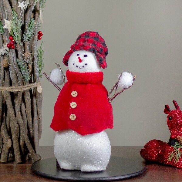 Snowman with Buffalo Plaid Hat Christmas Figure