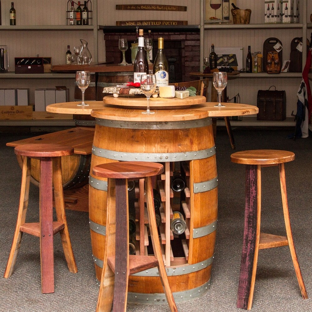 Wine Barrel Designs 4 Person Barrel Bar Set with Wine Storage