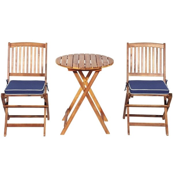 3 Pieces Patio Folding Bistro Set with Padded Cushion and Round Coffee Table