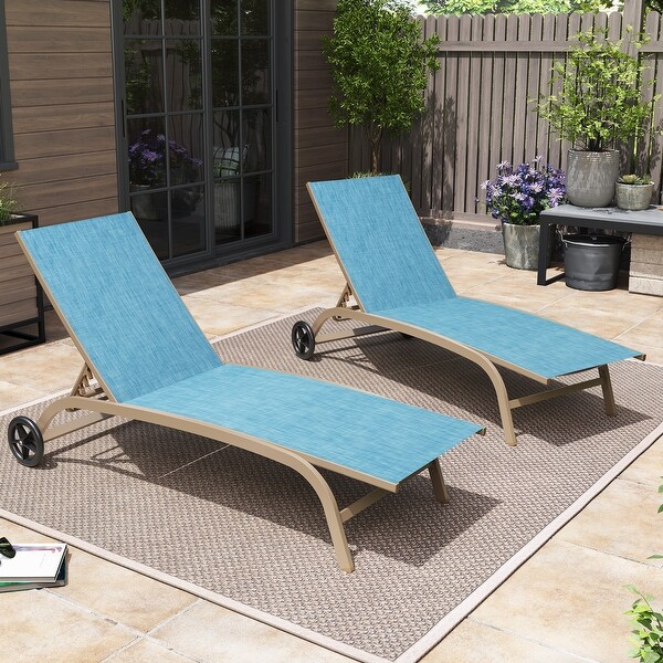 Pellebant 2PCS Outdoor Adjustable Chaise Lounge Chair with Wheels