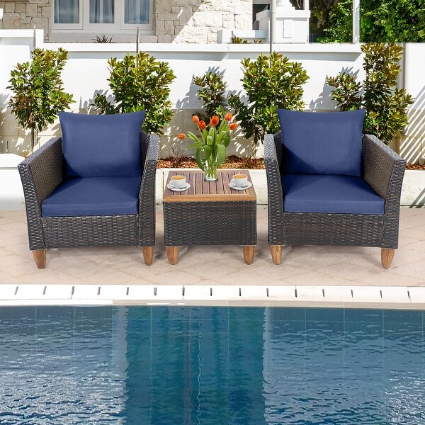 3 Piece Patio Furniture Set Outdoor Rattan Bistro Sofa Set