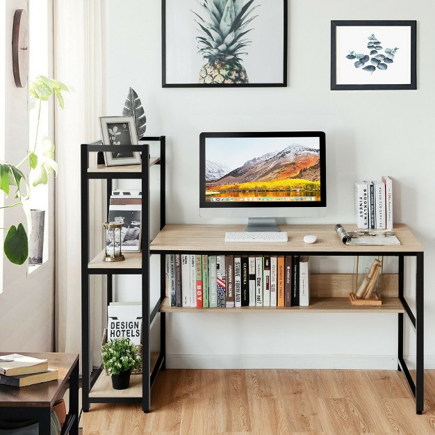 Costway Multi functional Computer Desk With 4 tier Storage Shelves